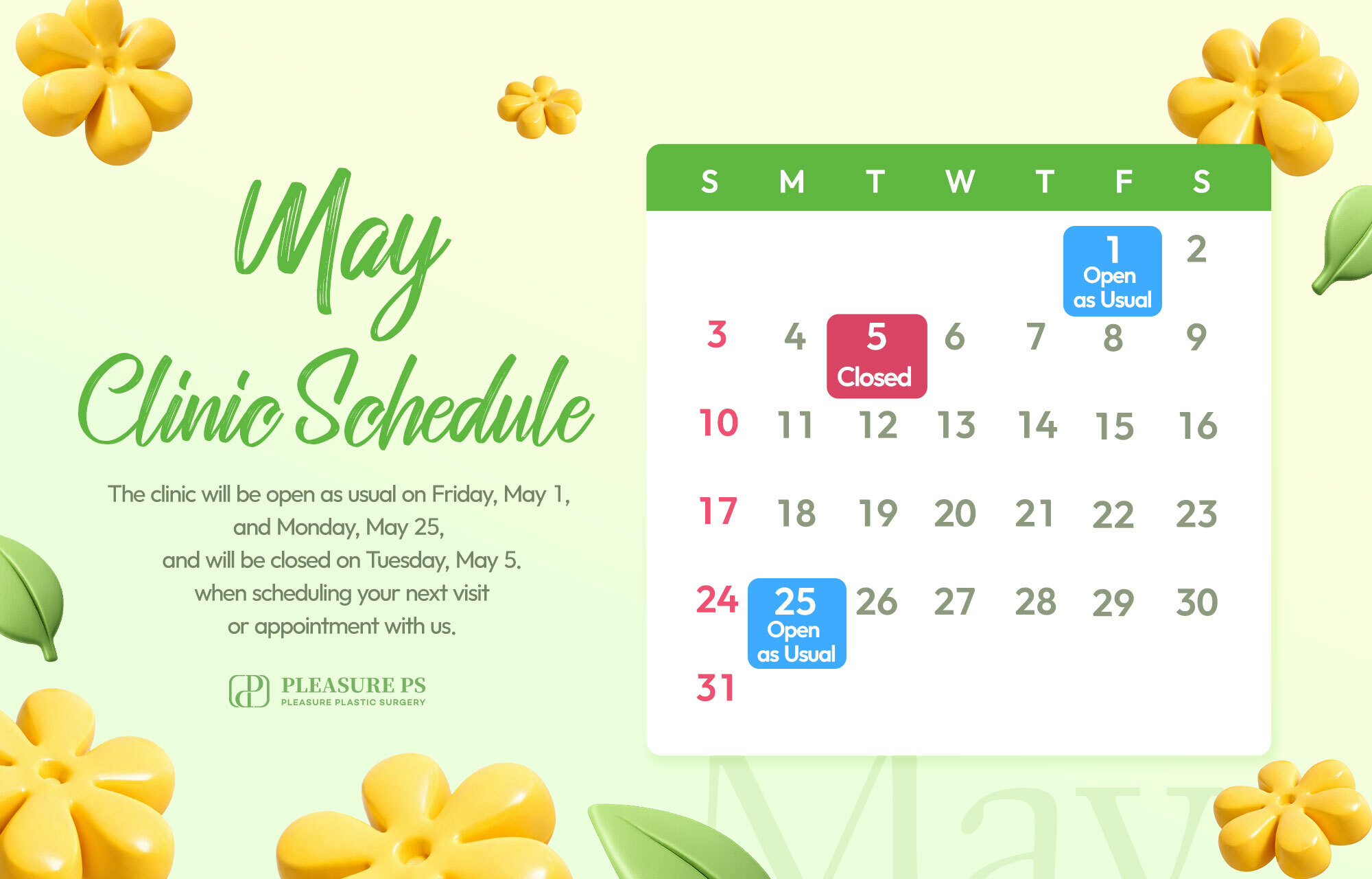 May Clinic Schedule